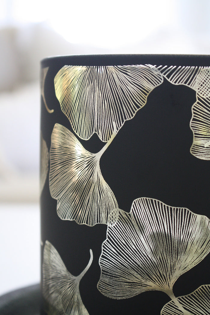 Large Glass Ginko Candle Holder - Black + Gold