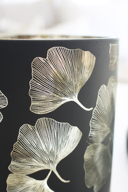 Large Glass Ginko Candle Holder - Black + Gold
