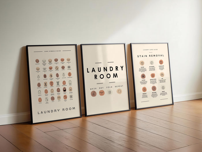 Laundry Room Sign Set of 3 Print Laundry Printable Laundry wall art Laundry Care Guide, Laundry Symbol Home Organization Digital Download
