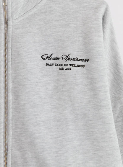 Light grey melange Script Zip Jacket featuring aim'n script print and full-length zipper.