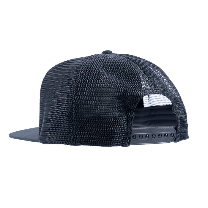 The back of the Logo Snapback Hat in black with the snapback snapped.