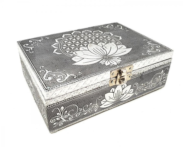 Lotus Carved Metal over Wood Box - Zero Point Crystals