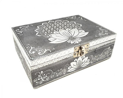 Lotus Carved Metal over Wood Box - Zero Point Crystals