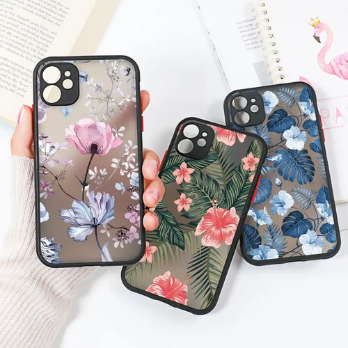 Two cases with flowers and leaves on them