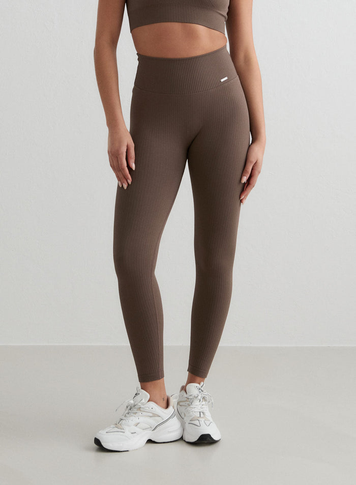 Macchiato Ribbed Seamless Petite Tights by aim'n featuring a high waist and a second skin feel.