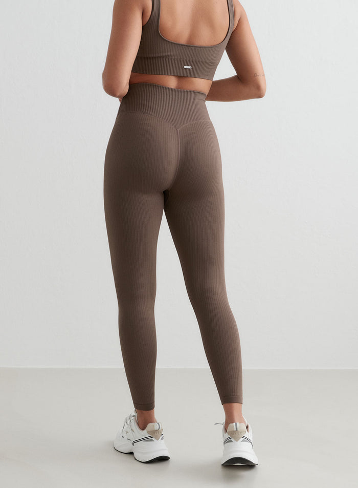 Macchiato Ribbed Seamless Petite Tights from aim'n featuring a high waist and textured ribbed finish.
