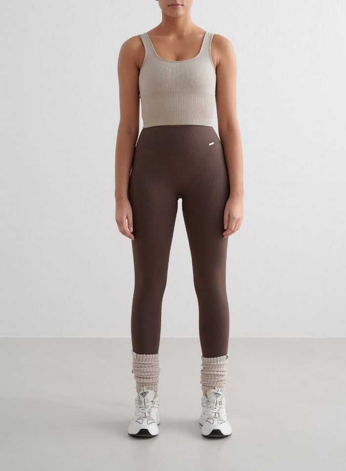 Squat proof Macchiato brown Ribbed Seamless Petite Tights by aim'n with a high-waisted, second skin feel.