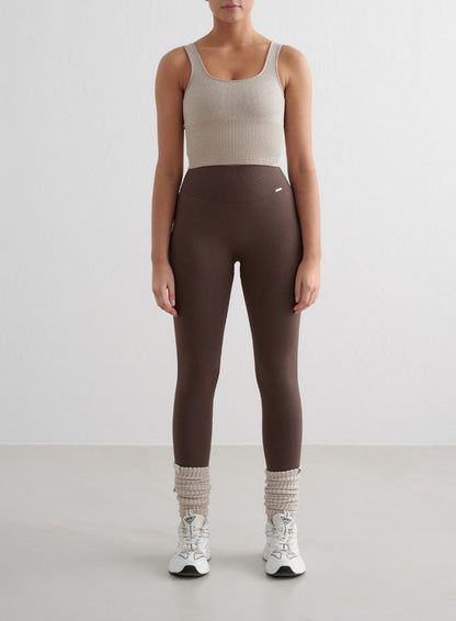 Squat proof Macchiato brown Ribbed Seamless Petite Tights by aim'n with a high-waisted, second skin feel.