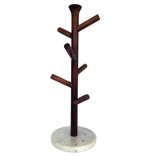 Creative Co-op Accessories Mango Wood & Marble Mug Rack