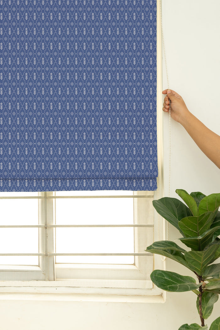 Meadows 100% Cotton Geometric Customizable blind for bed room - Room darkening - Indigo