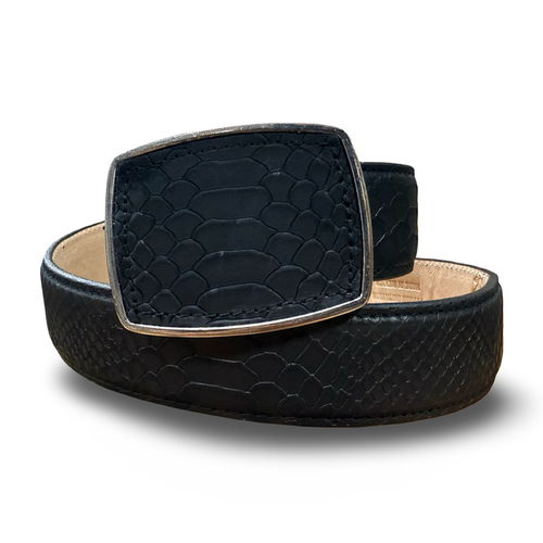 Men’s Exotic Print Leather Belt with Square Buckle