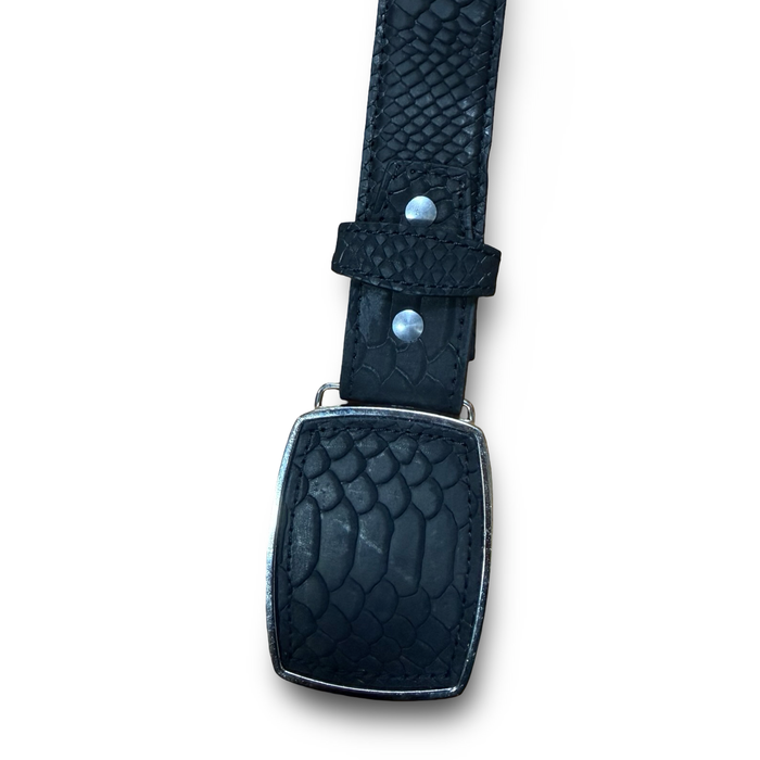 Men’s Exotic Print Leather Belt with Square Buckle