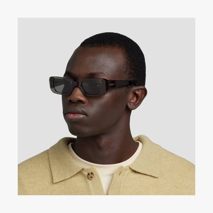 Crystal Sencha / Grey Green Lens | Side view of male model wearing Mesa Sunglasses in Crystal Sencha with Grey Green Lens