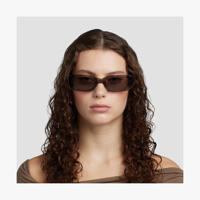 Crystal Sencha / Grey Green Lens | Front view of female model wearing Mesa Sunglasses in Crystal Sencha with Grey Green Lens