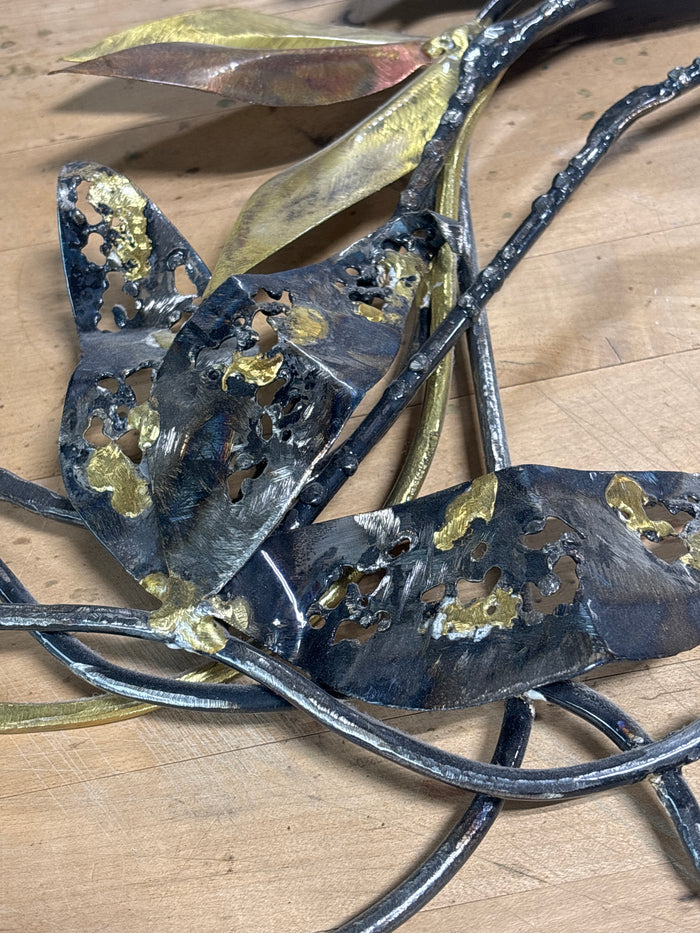 Metal Crane Wall Sculpture; Signed
