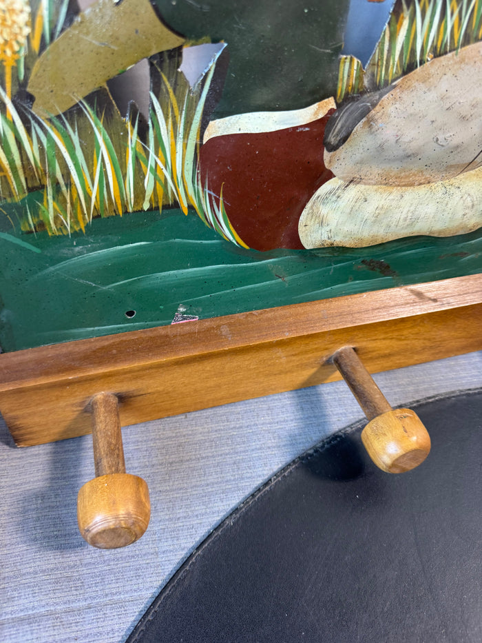 Metal & Wooden Artist Signed Hand Painted Hanging Peg Rack