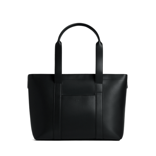 Carbon Black (Vegan Leather) Scaled | Front view of Metro Tote Carbon Black