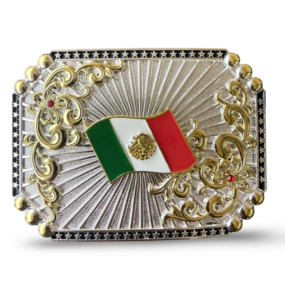 Mexican Flag Western Belt Buckle
