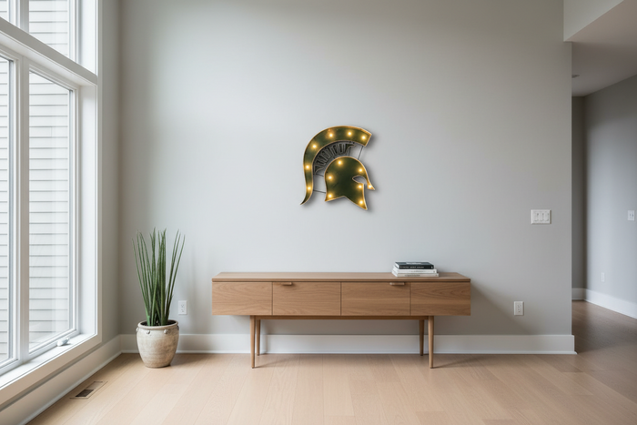 Michigan State Spartans Head Lighted Recycled Metal Wall Decor