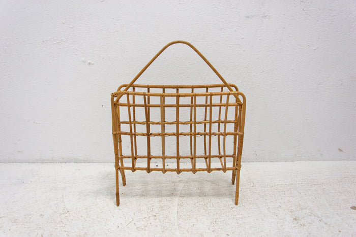 Mid century wicker magazine rack, Czechoslovakia, 1960s
