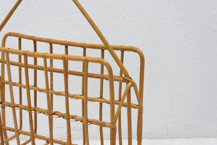Mid century wicker magazine rack, Czechoslovakia, 1960s