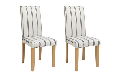 Midback Pair of Stripe Dining Chair- White & Blue | Cozy Fabric Comfort