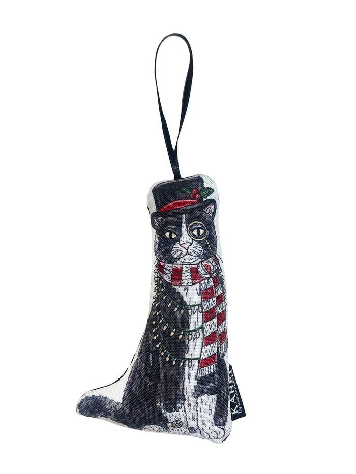 Mini Holiday Tuxedo Cat Ornament