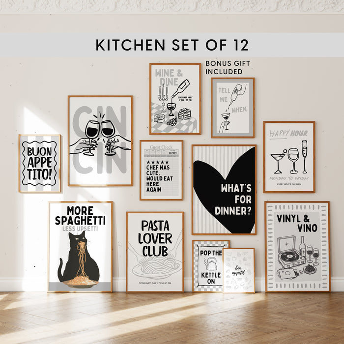 Minimal Bar Cart Wall Art Set - Happy Hour Decor