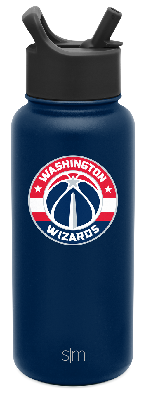 Navy blue water bottle with charcoal gray cap, Washington design