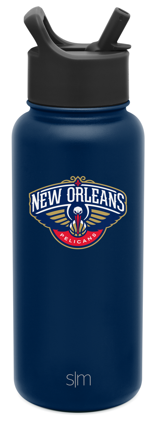 Navy blue insulated water bottle with matte finish against white background. Simple Modern design, cylindrical shape, durable appearance.
