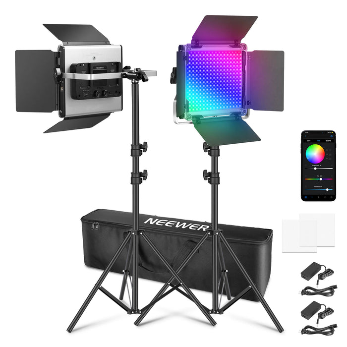 2 Pack NEEWER Upgraded 660 PRO II Dimmable RGB LED Light