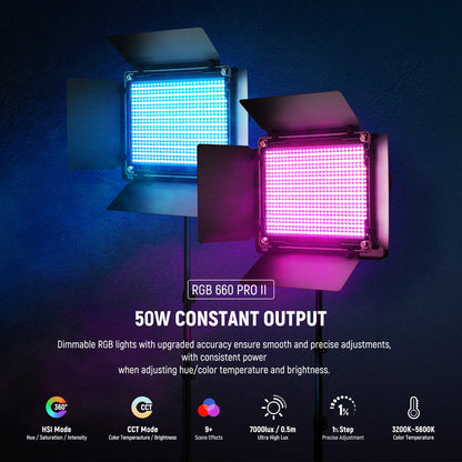 Specifications of the NEEWER Upgraded RGB660 PRO II LED Video Light