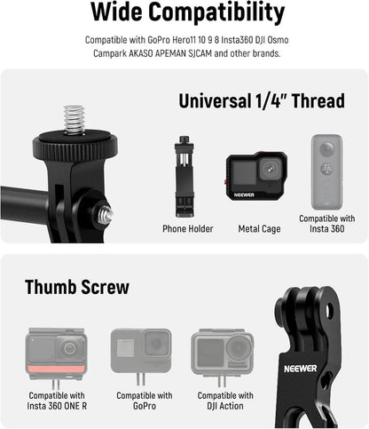 NEEWER Aluminum Alloy Action Camera Extension Arms Set is widely compatible.