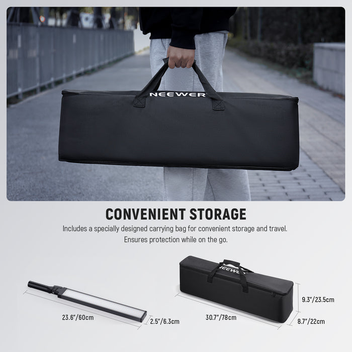 NEEWER BH20B Upgraded 21W LED Light Stick Kit is easy to carry.
