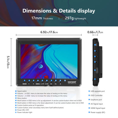 Product details of the NEEWER F100 External Camera Monitor
