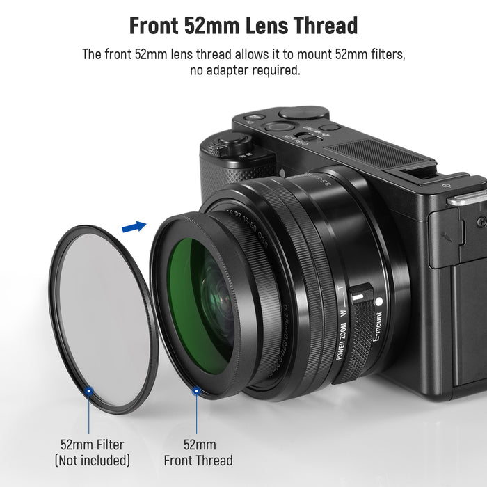 the 52mm front thread can be connected to various 52mm filters
