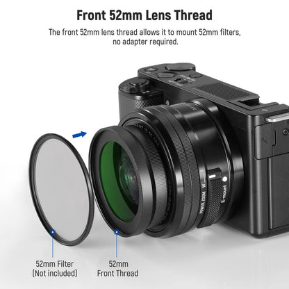 the 52mm front thread can be connected to various 52mm filters
