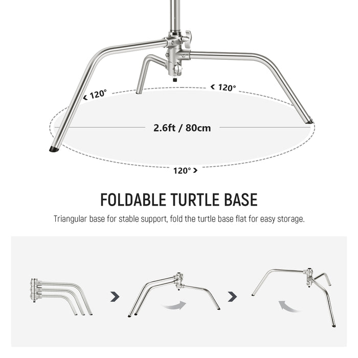 NEEWER SC340AC Stainless Steel C Stand features a triangular base.