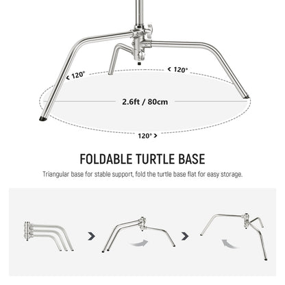 NEEWER SC340AC Stainless Steel C Stand features a triangular base.