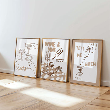Neutral Bar Cart Wall Art Set of 6, Wine & Cocktail Prints, Coffee Bar Decor, Modern Bar Gallery Wall, Printable Kitchen Art