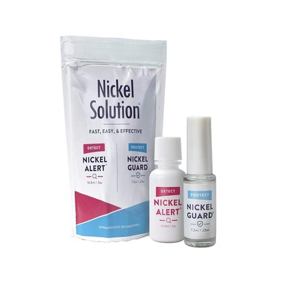 Nickel Solution: Nickel Allergy Starter Kit. Pouch with 1 bottle Nickel Guard and 1 of Nickel Alert.
