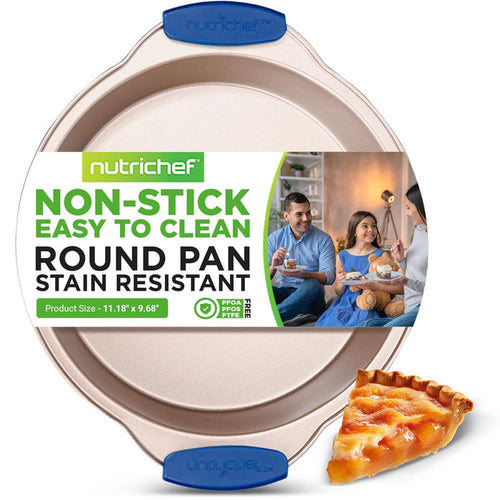 Non-Stick Round Pan - Deluxe Nonstick Gold Coating Inside & Outside With Blue Silicone Handles, Compatible With Models: Ncsbsg78, Ncsbsg60, Ncsbsg36 (Gold)