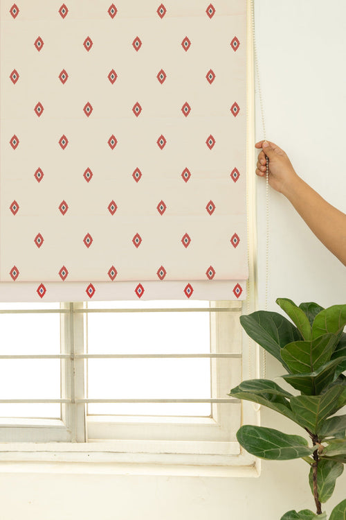 Noor Red 100% Cotton Sheer Printed Customizable blind for livingroom & Bedrooms-Light Filtering