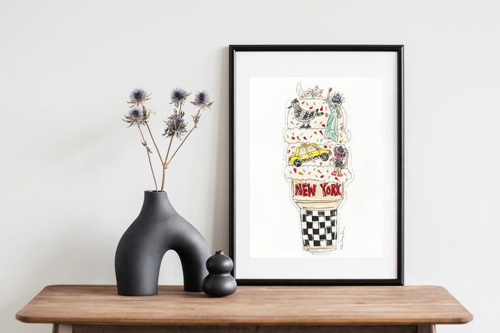 NYC Ice Cream Glitter Watercolor Painting