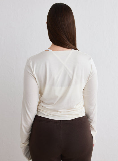 Back view of the Off White Luminous Draped Long Sleeve [L-174cm]