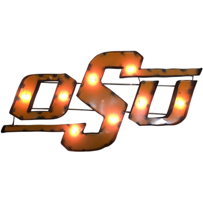 Oklahoma State Lighted Recycled Metal Wall Decor