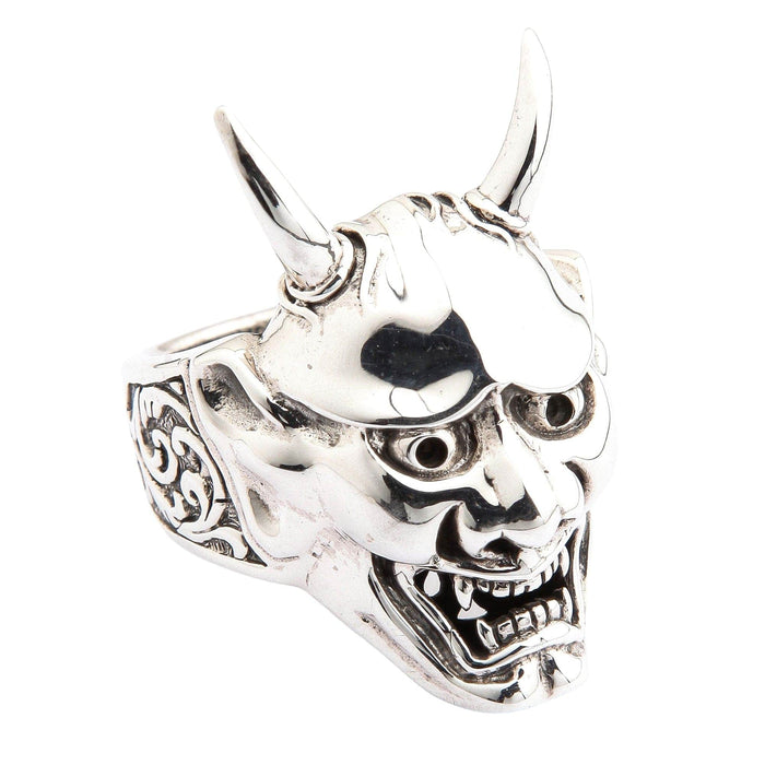 The other side of the gothic demon ring in sterling silver, showing the full 3D sculpt.