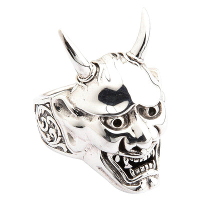 The other side of the gothic demon ring in sterling silver, showing the full 3D sculpt.