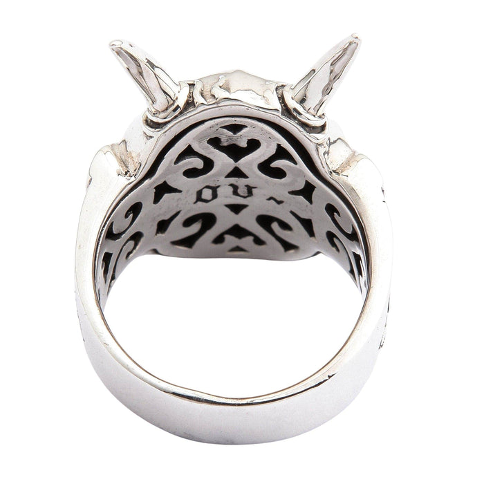 The inside view of the Oni mask ring, showing the unique and detailed carvings within the band.