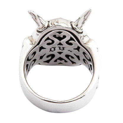 The inside view of the Oni mask ring, showing the unique and detailed carvings within the band.